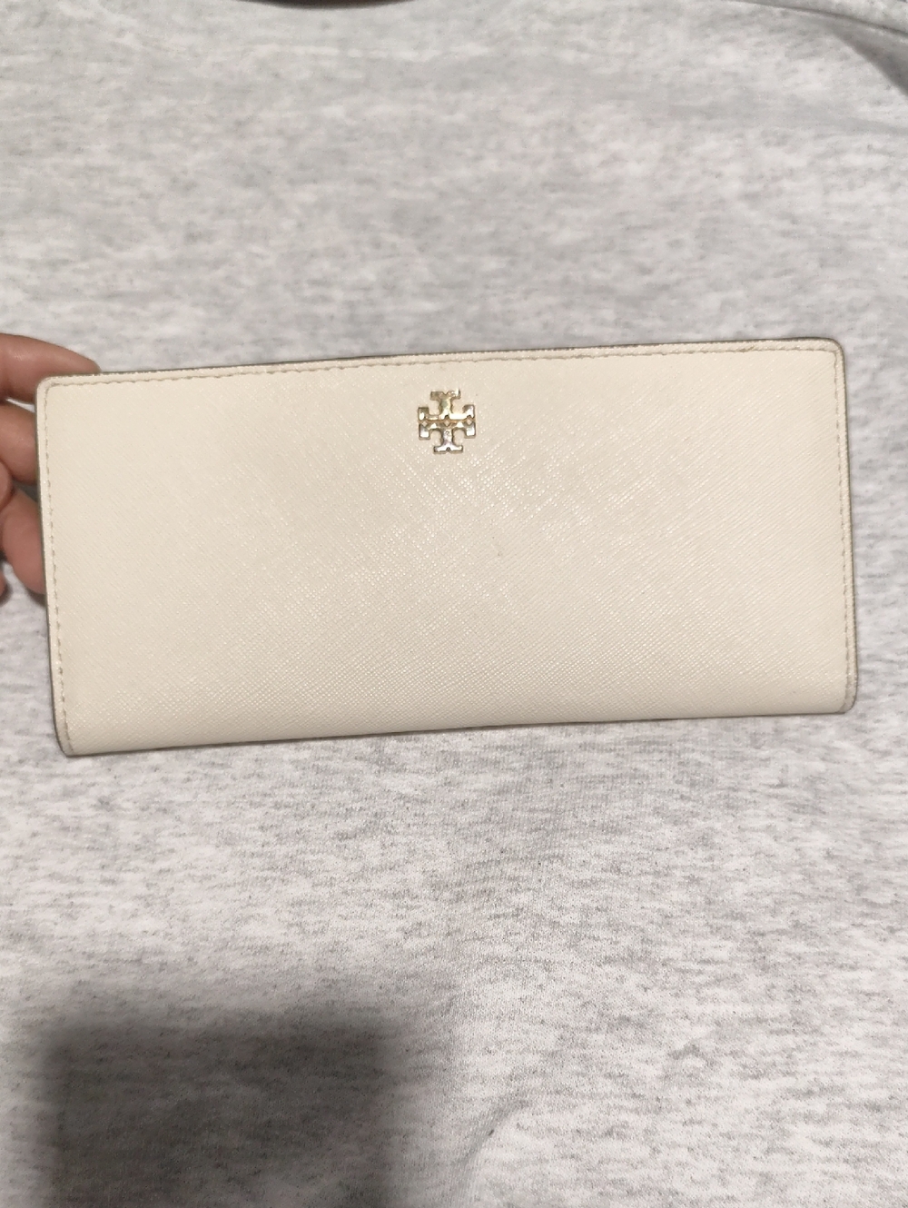 Tory Burch Cream Saffiano Long Continental Wallet with Gold Logo